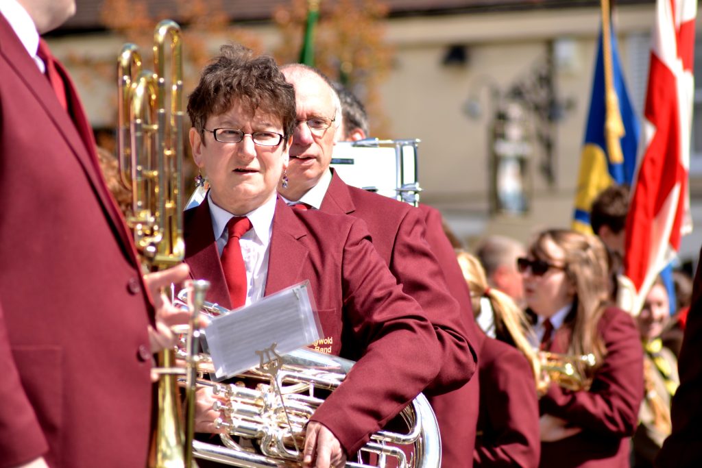 town band players in a parade